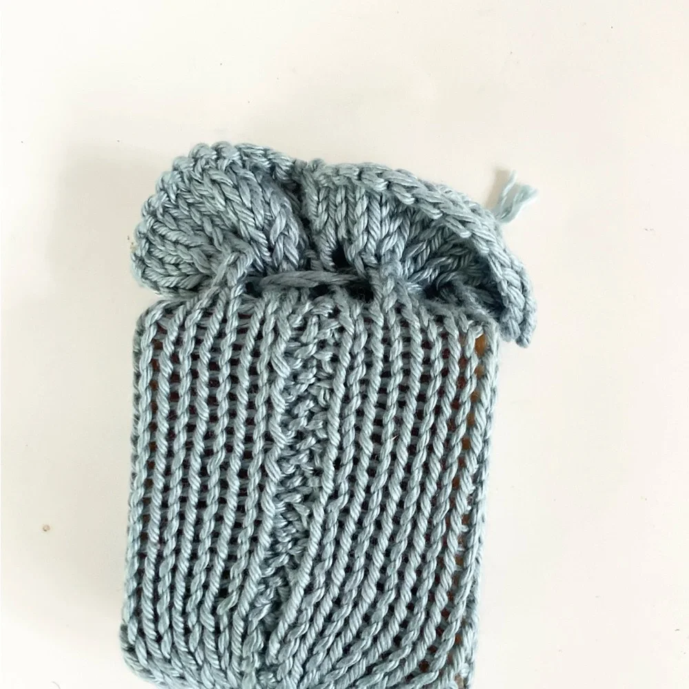 Hand Crafted Soap Saver Bag Pouch Hair Scrunchy Bath Essential Cotten Denim Blue